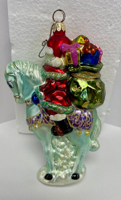 VINTAGE CHRISTOPHER SANTA AND BLUE HORSE 6.5"