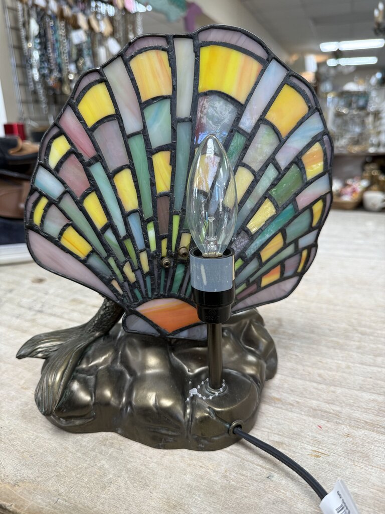 RARE STAINED GLASS BRASS MERMAID LAMP