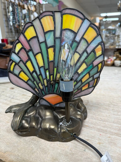 RARE STAINED GLASS BRASS MERMAID LAMP