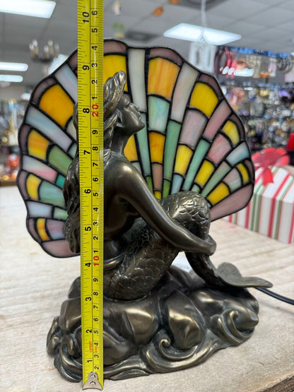 RARE STAINED GLASS BRASS MERMAID LAMP