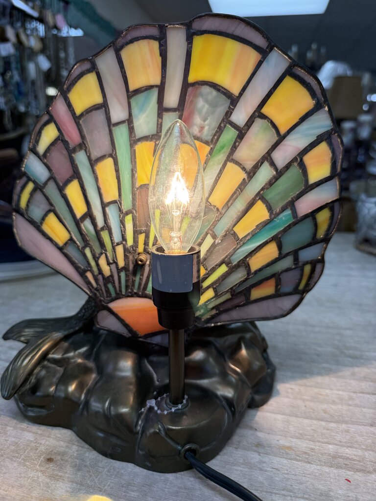 RARE STAINED GLASS BRASS MERMAID LAMP