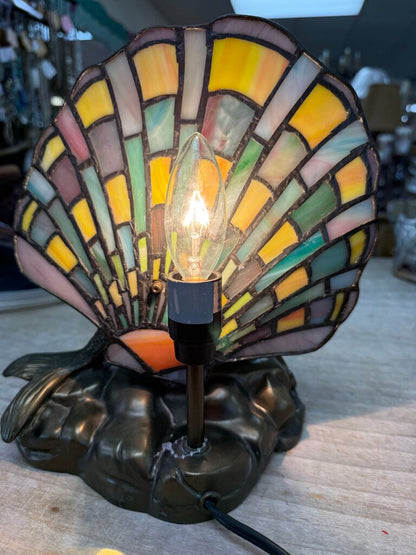 RARE STAINED GLASS BRASS MERMAID LAMP