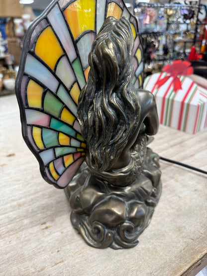 RARE STAINED GLASS BRASS MERMAID LAMP