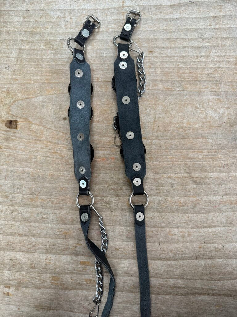 BLACK LEATHER PEWTER CONCHOS BOOT STRAPS SET OF 2