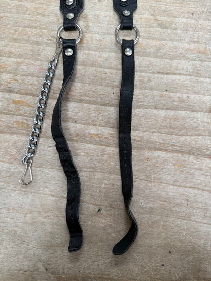BLACK LEATHER PEWTER CONCHOS BOOT STRAPS SET OF 2