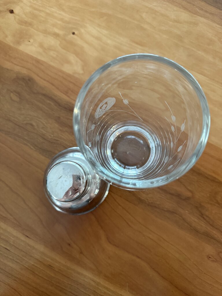 VINTAGE GLASS ETCHED COCKTAIL SHAKER