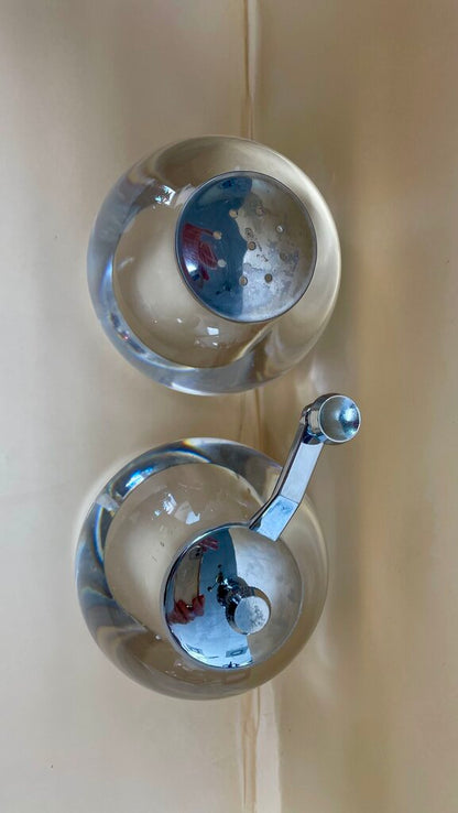 LUCITE ORB SALT AND PEPPER SHAKERS
