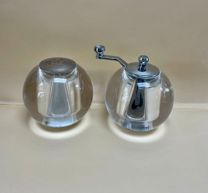 LUCITE ORB SALT AND PEPPER SHAKERS