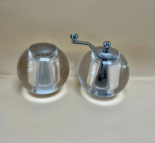 LUCITE ORB SALT AND PEPPER SHAKERS