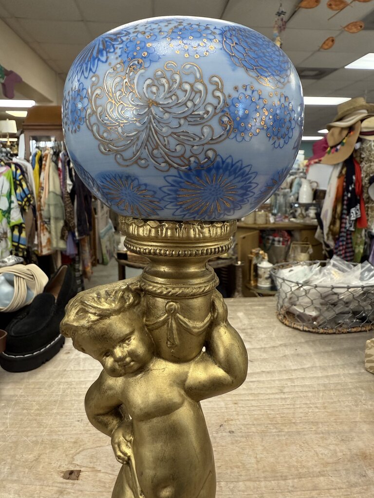 VICTORIAN CHERUB WITH GLASS GLOBE
