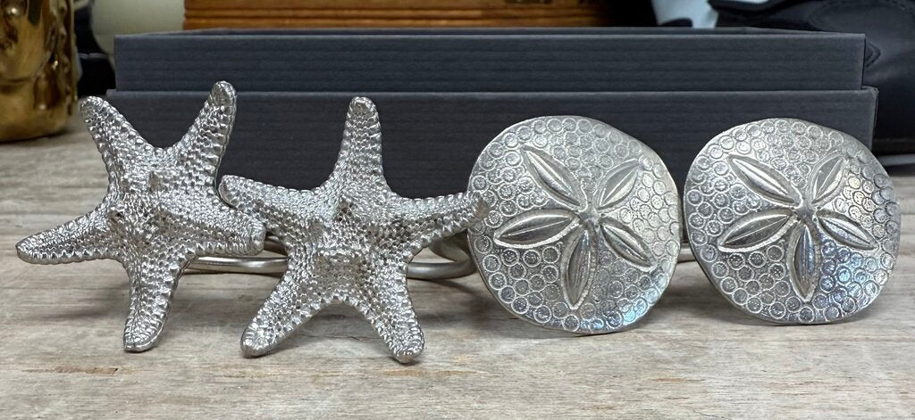 VILMAIN STARFISH AND SAND DOLLAR NAPKIN RINGS SET OF 4