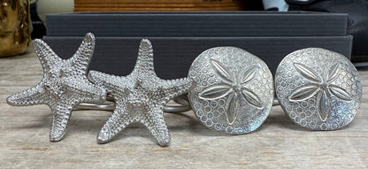 VILMAIN STARFISH AND SAND DOLLAR NAPKIN RINGS SET OF 4