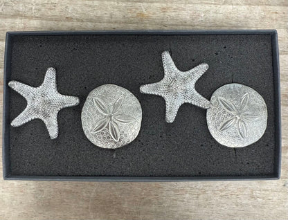 VILMAIN STARFISH AND SAND DOLLAR NAPKIN RINGS SET OF 4