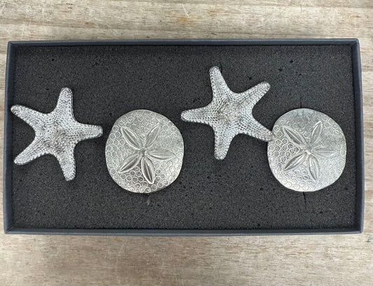 VILMAIN STARFISH AND SAND DOLLAR NAPKIN RINGS SET OF 4