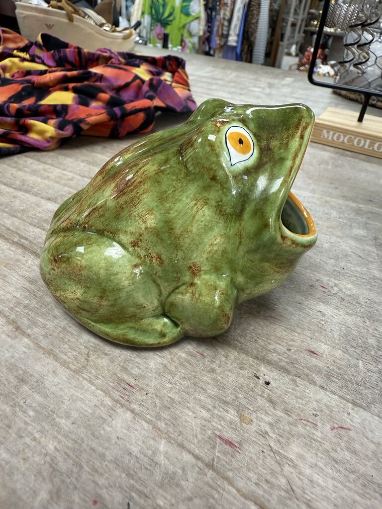 CERAMIC FROG WITH OPEN MOUTH SPONGE HOLDER