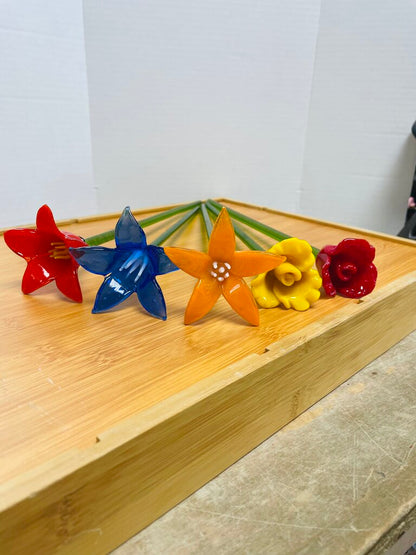 GLASS FLOWERS SET OF 5