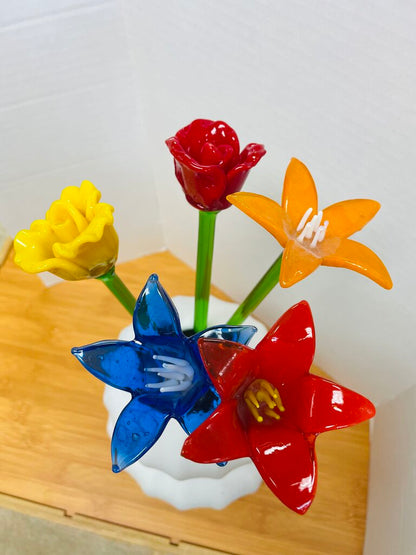 GLASS FLOWERS SET OF 5