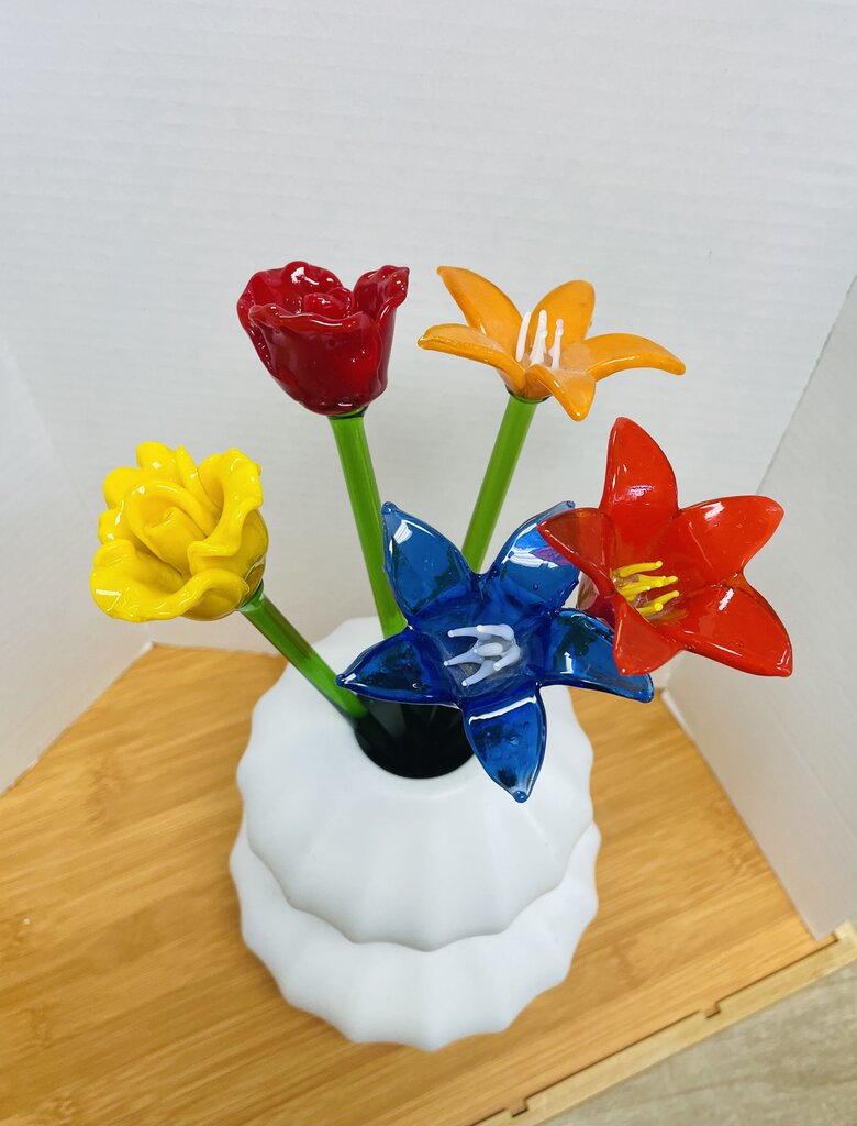 GLASS FLOWERS SET OF 5