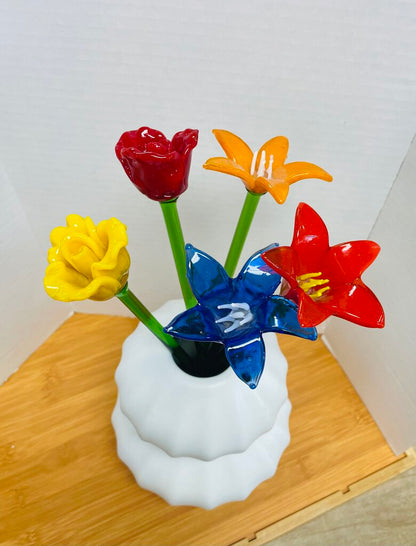 GLASS FLOWERS SET OF 5
