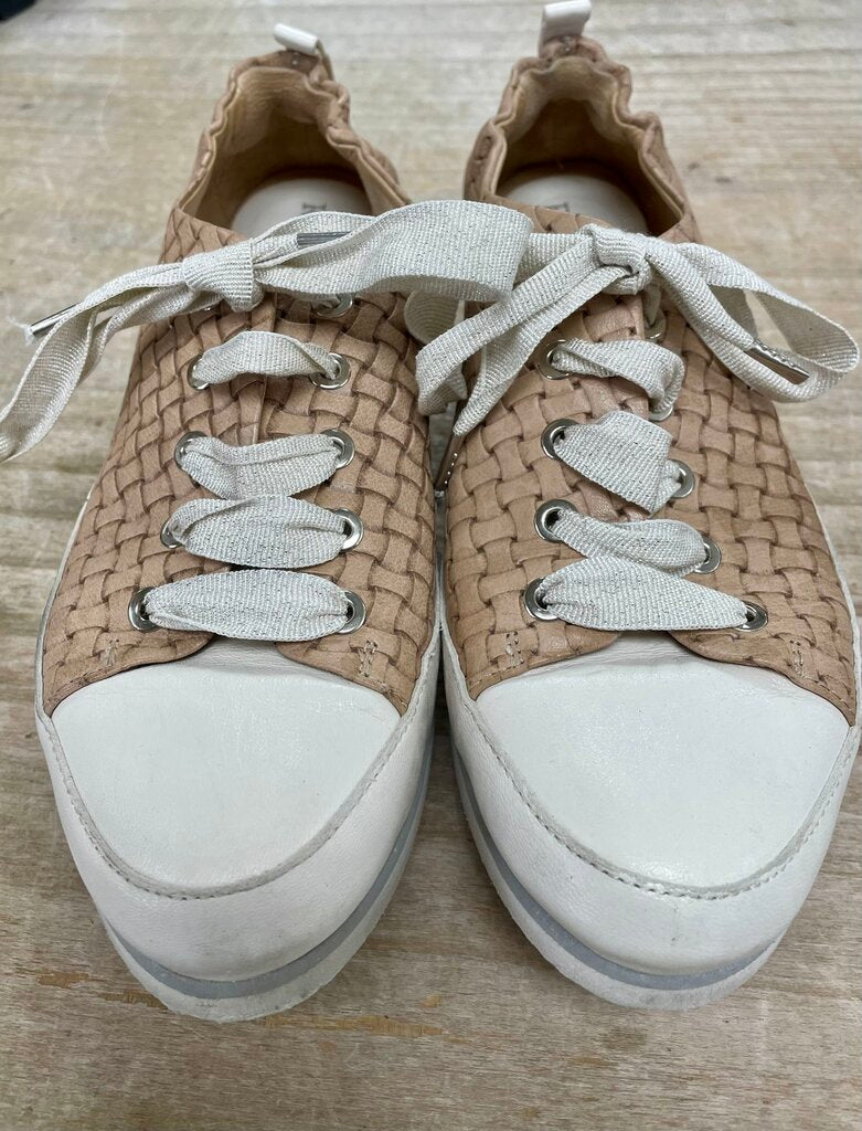 RON WHITE TWEED LEATHER AND RIBBON SNEAKERS MADE IN ITALY SIZE 37/7.5