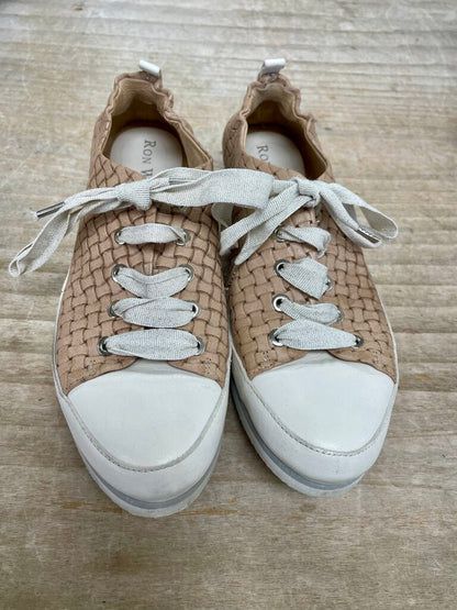 RON WHITE TWEED LEATHER AND RIBBON SNEAKERS MADE IN ITALY SIZE 37/7.5