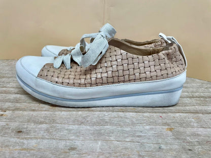 RON WHITE TWEED LEATHER AND RIBBON SNEAKERS MADE IN ITALY SIZE 37/7.5