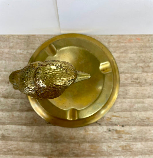 VINTAGE BRASS BIRD ASH TRAY 3.5"x5.25"