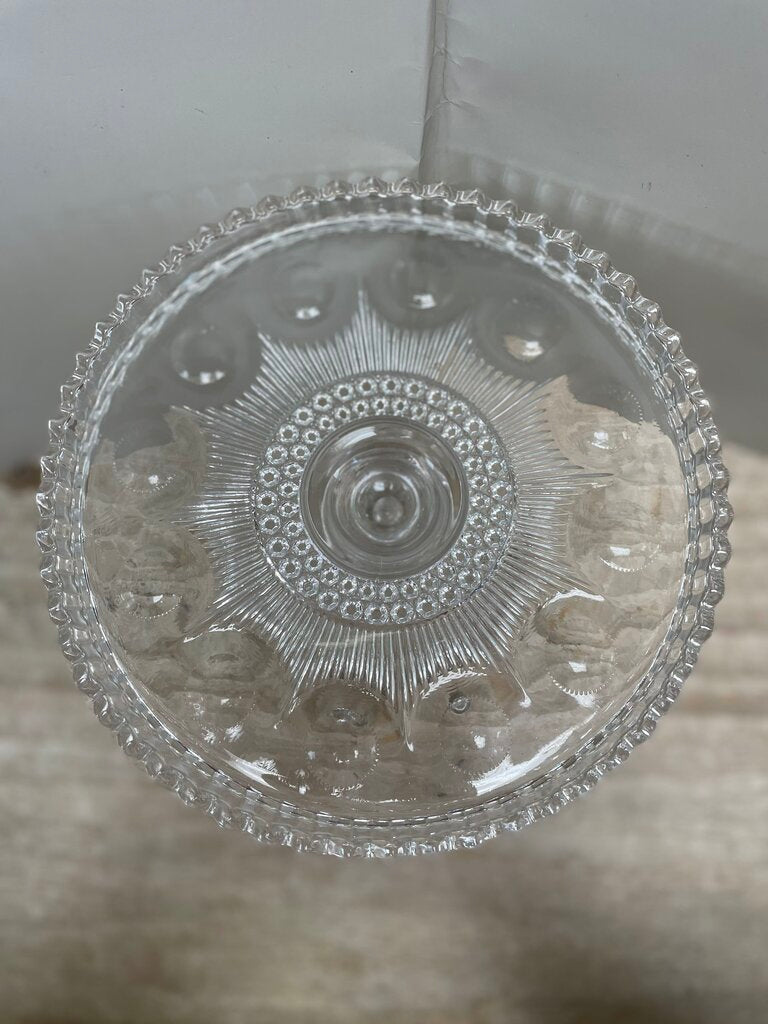 HOBNAIL AND FAN PRESSED CAKE STAND 8.5"x6.25"