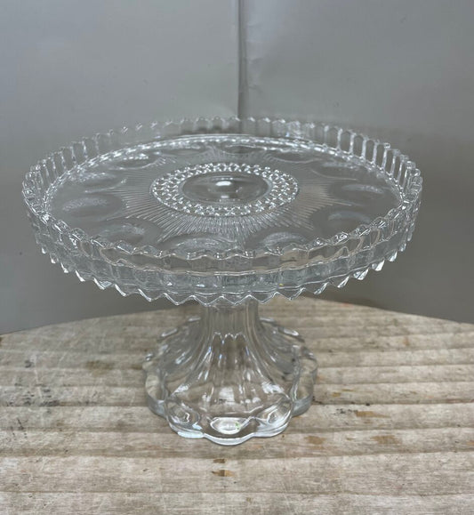 HOBNAIL AND FAN PRESSED CAKE STAND 8.5"x6.25"