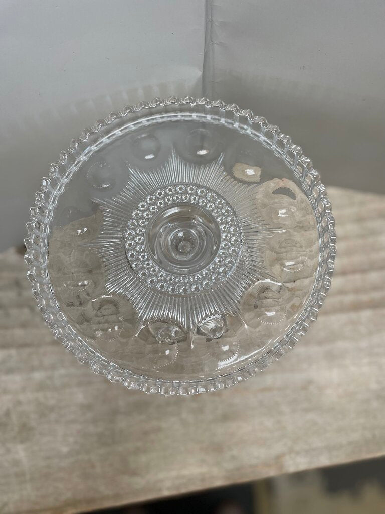 HOBNAIL AND FAN PRESSED CAKE STAND 8.5"x6.25"