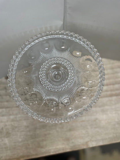HOBNAIL AND FAN PRESSED CAKE STAND 8.5"x6.25"