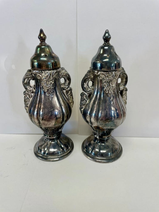 SILVER PLATED SALT AND PEPPER SHAKERS BAROQUE