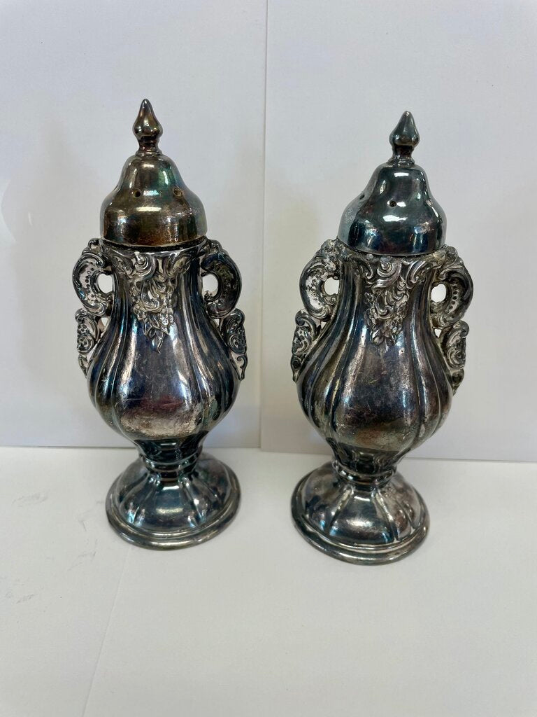 SILVER PLATED SALT AND PEPPER SHAKERS BAROQUE