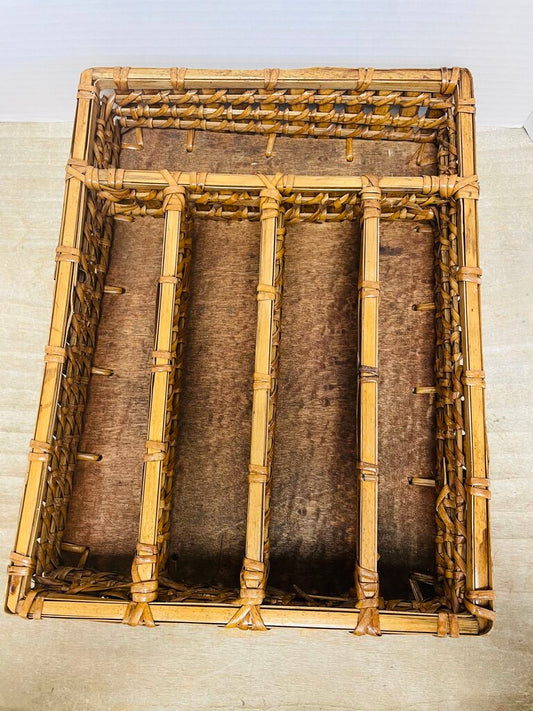 VINTAGE WICKER RATTAN UTENSIL HOLDER