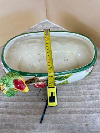 VINTAGE WHIMSICAL OVAL REGENCY PARROT TROPICAL CACHE POT PLANTER