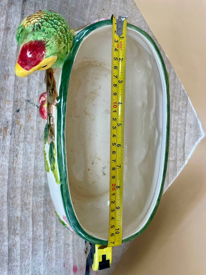 VINTAGE WHIMSICAL OVAL REGENCY PARROT TROPICAL CACHE POT PLANTER