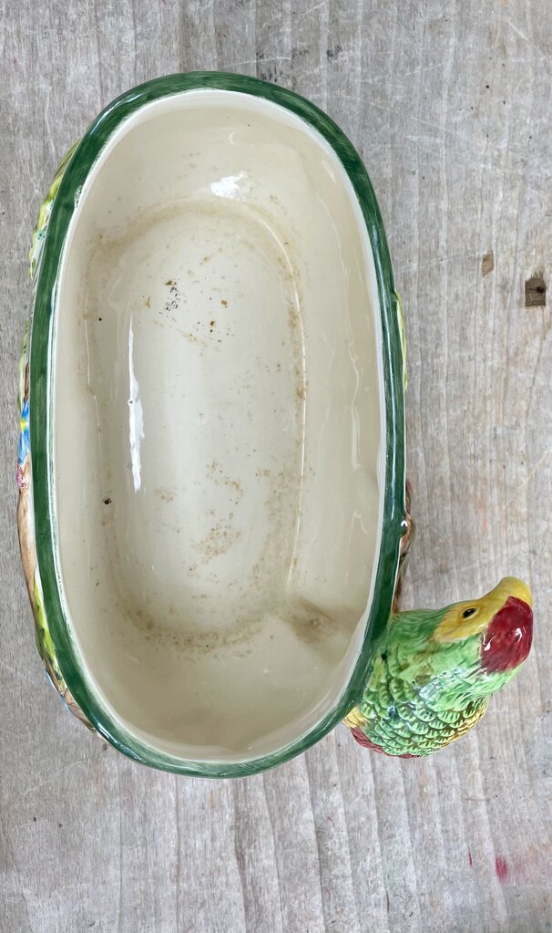 VINTAGE WHIMSICAL OVAL REGENCY PARROT TROPICAL CACHE POT PLANTER