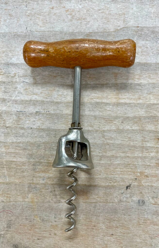 VINTAGE FRENCH WOOD CORKSCREW WINE OPENER