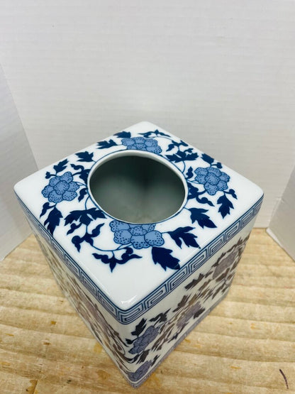 GUMPS BLUE CERAMIC TISSUE BOX 6"x 5.5"