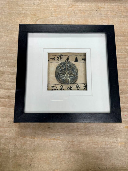 VINTAGE BRONZE SCULPTURE IN SHADOW BOX 8 5/8" x 8 5/8"