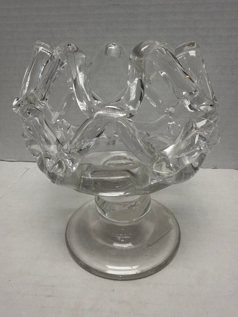 LATTICE CLEAR GLASS BOWL ON STAND SCULPTURE