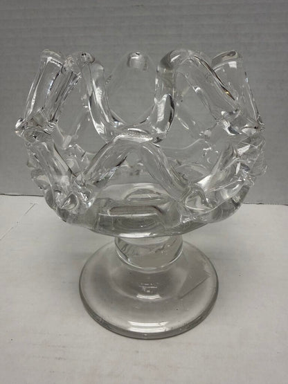 LATTICE CLEAR GLASS BOWL ON STAND SCULPTURE