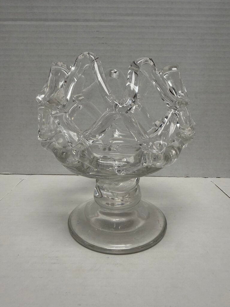 LATTICE CLEAR GLASS BOWL ON STAND SCULPTURE