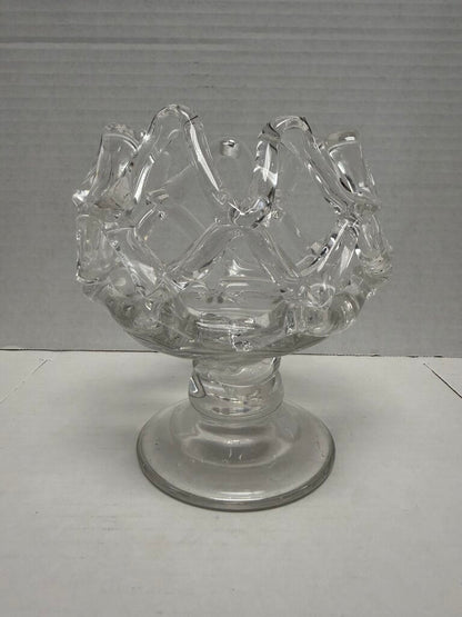 LATTICE CLEAR GLASS BOWL ON STAND SCULPTURE