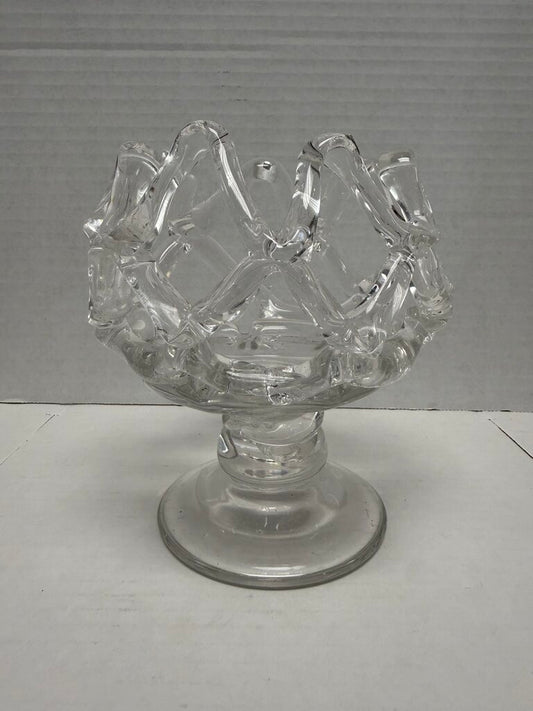 LATTICE CLEAR GLASS BOWL ON STAND SCULPTURE