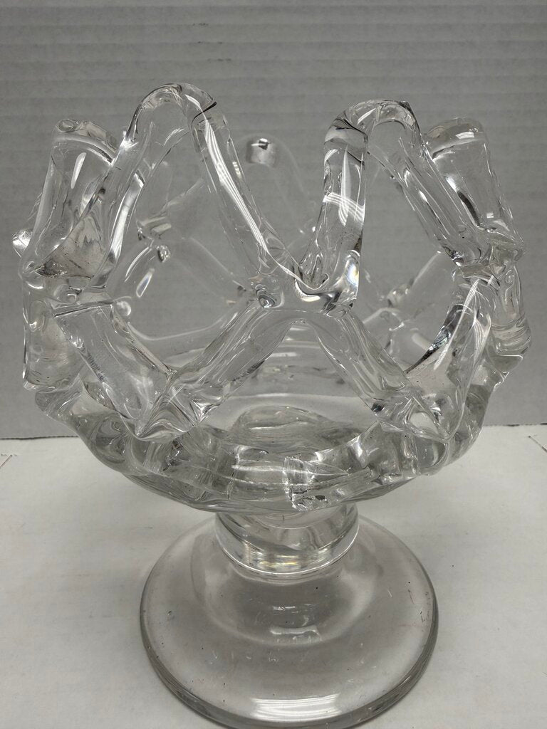 LATTICE CLEAR GLASS BOWL ON STAND SCULPTURE
