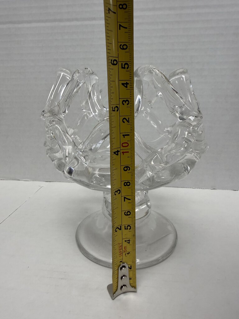 LATTICE CLEAR GLASS BOWL ON STAND SCULPTURE
