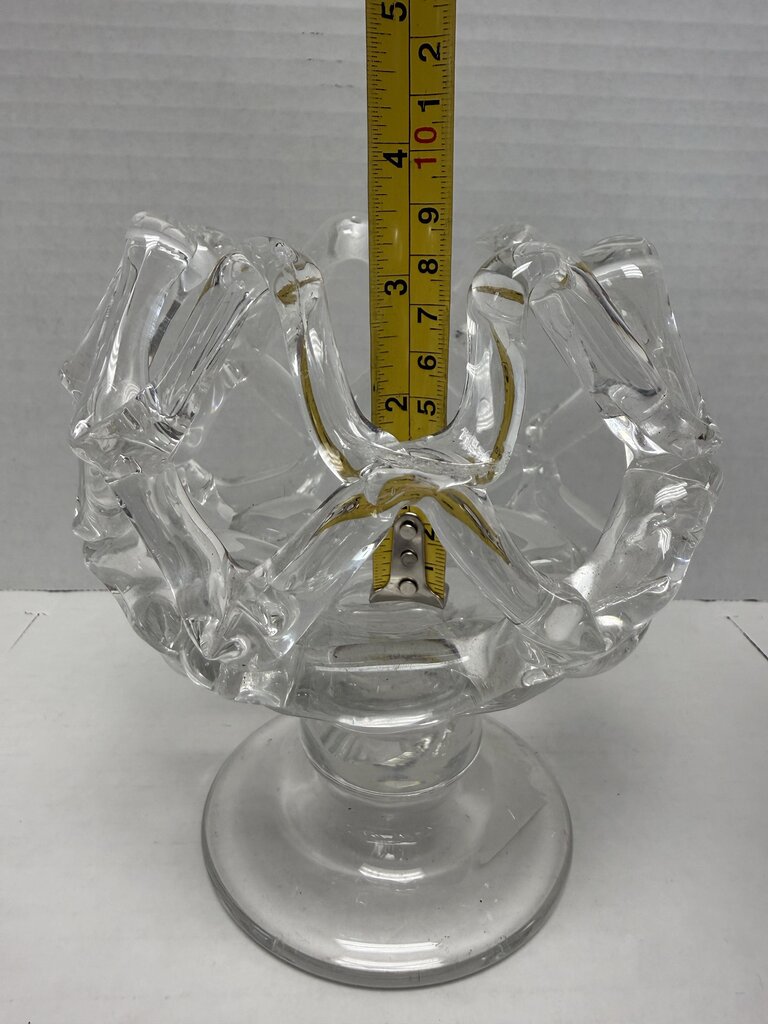 LATTICE CLEAR GLASS BOWL ON STAND SCULPTURE