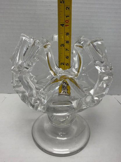 LATTICE CLEAR GLASS BOWL ON STAND SCULPTURE
