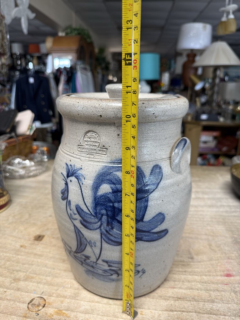 VINTAGE HUGE ROWE POTTERY ROOSTER CROCK W/ LID
